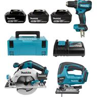 LOT 3 MACHINES DDF485RTJ+DJV180ZX+DHS680Z+2BATT 5AH+CHARGEUR+1BATT 4AH