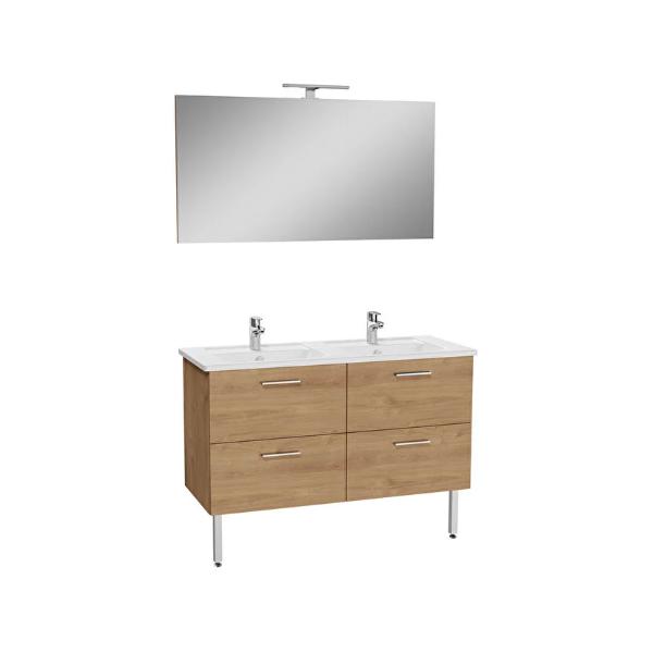 Meuble MIA 4 tiroirs plan céramique + miroir chêne 120x61x39cm