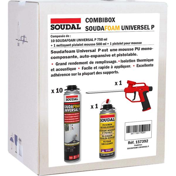 Combibox SOUDAFOAM box 10 aérosols mousses + pistolet + nettoyant