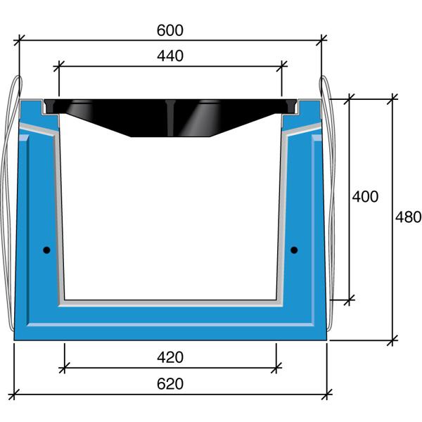 Caniveau béton HRI 500 grilles fonte D400 l600Xh480mm 2,25m CE