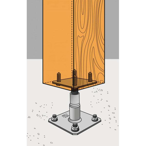 Pied de poteau reglable avec fixations APB 100 150 mm Ep.4mm kit